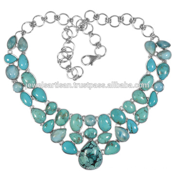 Tibetan Turquoise And Multi Gemstone 925 Sterling Silver Necklace